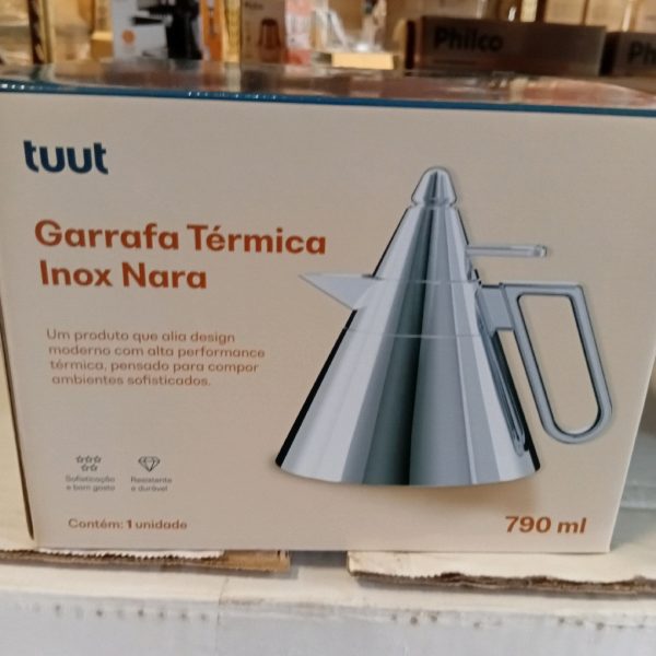 GARRAFA TÉRMICA TUUT INOX NARA 790ML DESIGN SOFISTICADO, TAMPA ANTIVAZAMENTO, SISTEMA APERTOU SERVIU